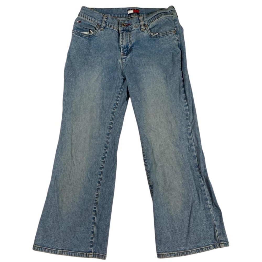 Y2K VTG Tommy Hilfiger Womens Light Wash Wide Leg Crop Flare Capri Jeans Pants 3